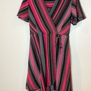 Monteau Striped Faux Wrap Dress